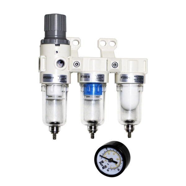 Filtro De Ar Odontologico Triplo Rosca 1/4'' Com Manometro - Jd-Afr2af2000b