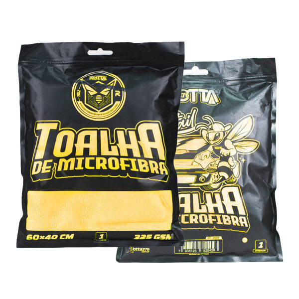 Toalha De Microfibra Amarela Com Bordas Pretas 60x40 Cm 78g