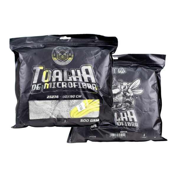 Toalha De Microfibra Cinza Com Bordas Amarelas 60x90 Cm 275g