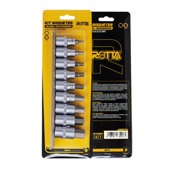 Jogo De Soquetes Hexagonais Encaixe 1/2" 9 PCS 4 A 17MM