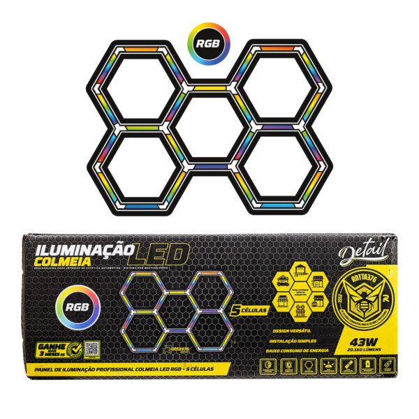 Luminaria Colmeia Hexagonal Rgb (COLORIDA) C 5 CELULAS - 1707 x 2444MM - 20.160 LUMENS