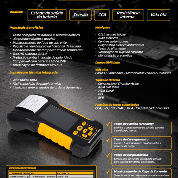 Testador De Bateria Automotiva Com Impressora