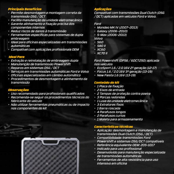 Ferramentas Para Desmontagem E Manutenção Transmissão Dual Clutch Ford Powershift