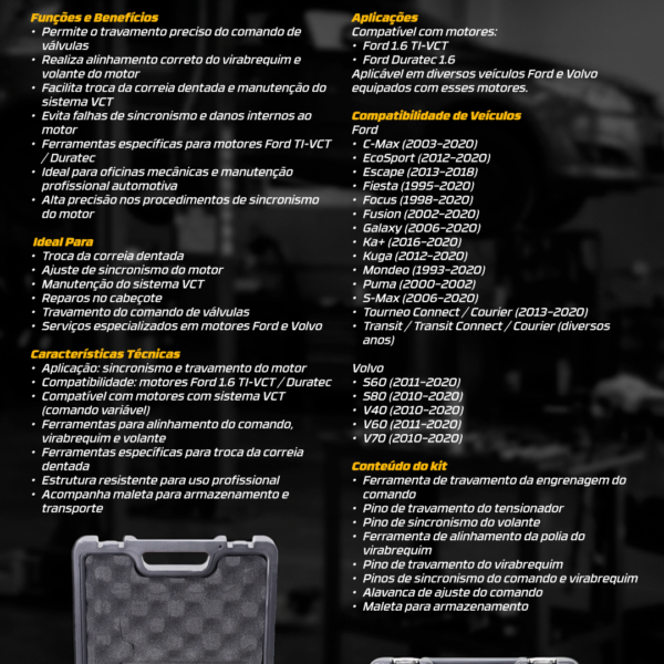 Kit Ferramentas De Sincronismo Dos Motores Ford 1.6 TI-VCT