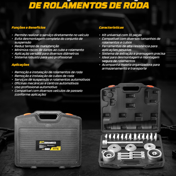 Kit De Ferramentas 31Pcs Para Instalação E Remoção De Rolamentos De Roda