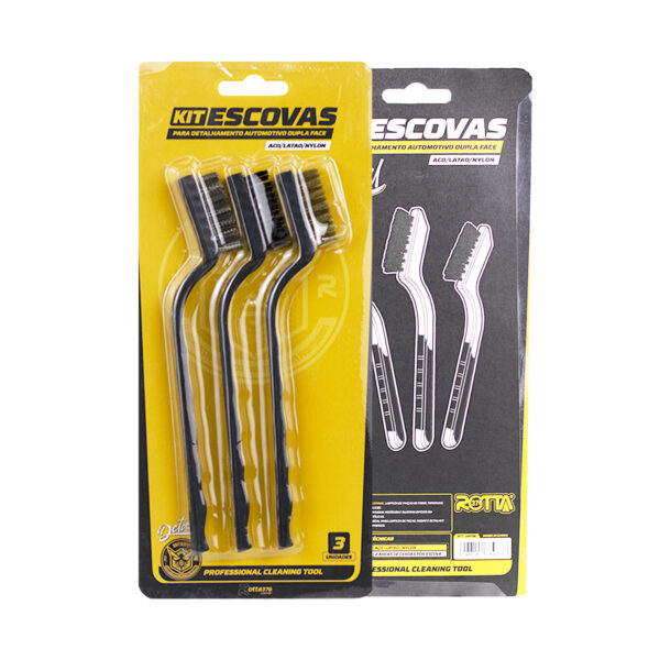 Kit Escova Detalhamento Automotivo Dupla Face ACO/LATAO/NYLON